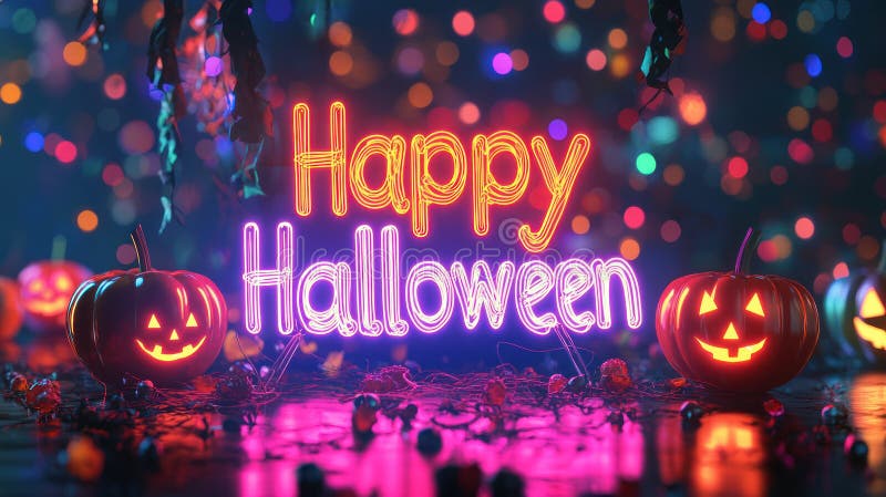Słysząc radosną wiadomość halloweenową w neonie świecącą jasno ilustracja wektor