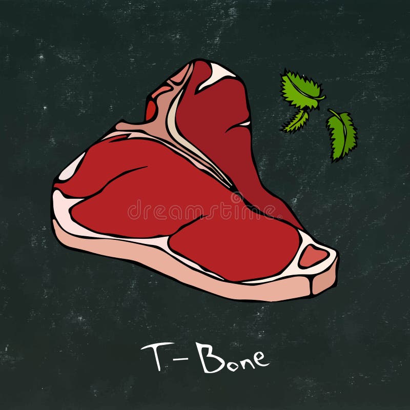 TBone Steak on the Grill for Barbecue, Tongs and Fork. Lettering Steak and Grill. Realistic