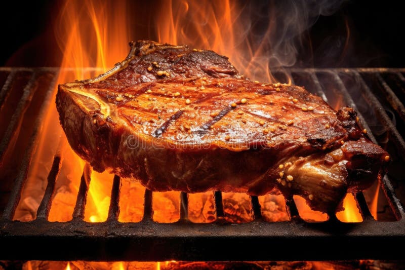 Sizzling Tbone Steak on Charcoal Bbq Grill Stock Photo Image of meal