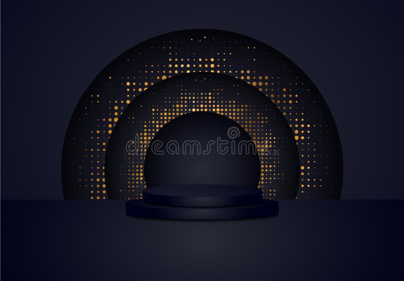 3d black cylinder podium minimal studio halftone background. Abstract 3d geometric shape object royalty free illustration