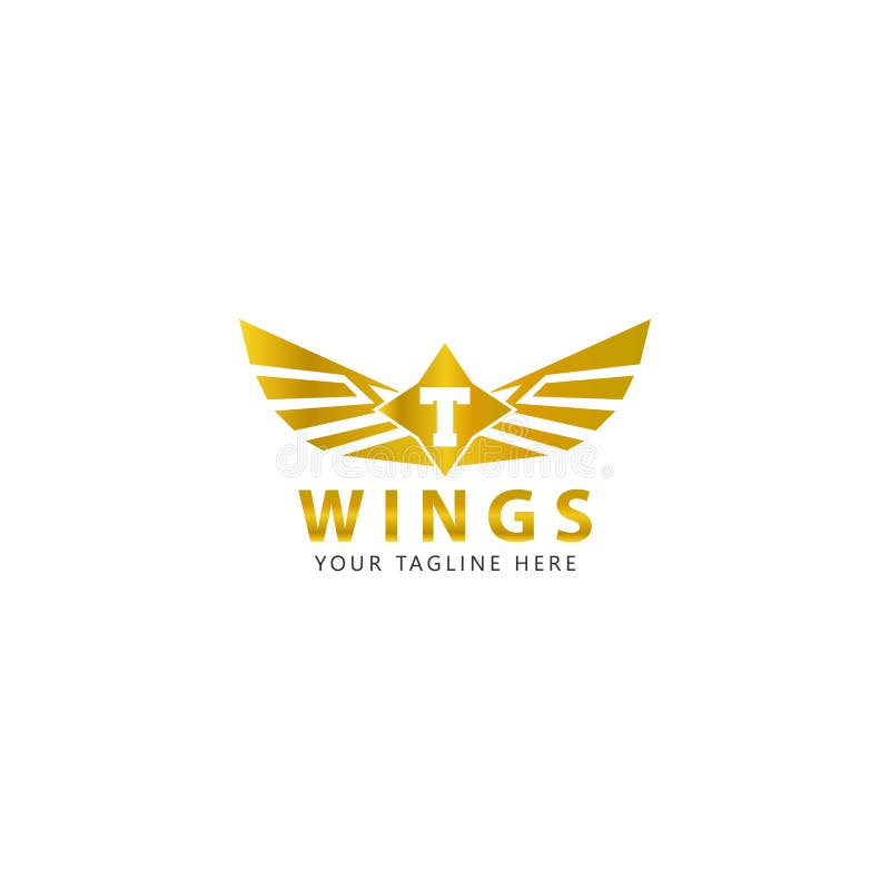 T initial avec le logo d'ailes d'or est une conception moderne illustration stock T initial avec le logo d'ailes d'or est une conception moderne illustration stock