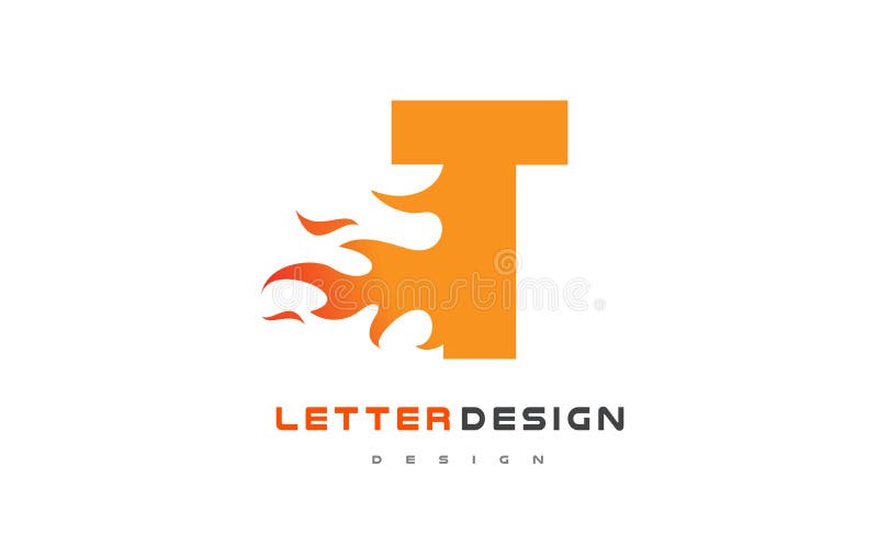 T Letter Flame Logo Design. Fire Logo Lettering Concept Vector.