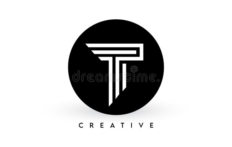 T Letter Logo Design on a Black Circle. Creative White Lines a Letter ...