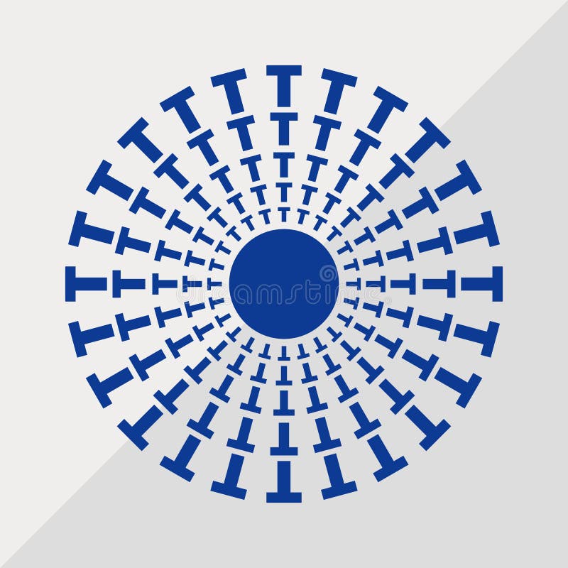 T letter patterns conceptual mandala vector illustration. T text textures mandala design. Blue concept simple mandala vector illustration