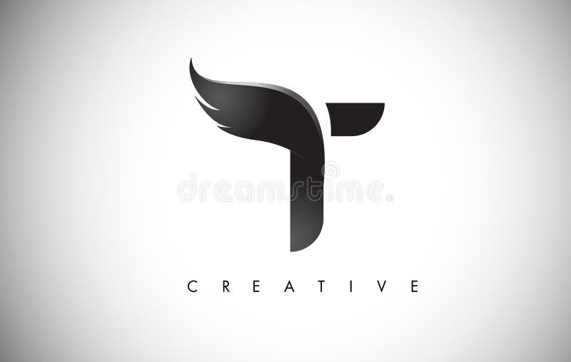 T Letter Wings Logo Design with Black Bird Fly Wing Icon.