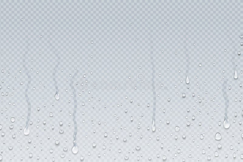 t?o kropli wody Prysznic parowa kondensacja kapie na przejrzystym szkle, deszcz krople na okno Wektor realistyczny