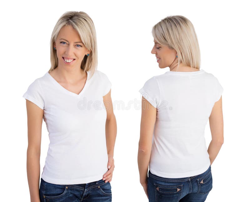 T-shirt blanc de port de v-cou de femme