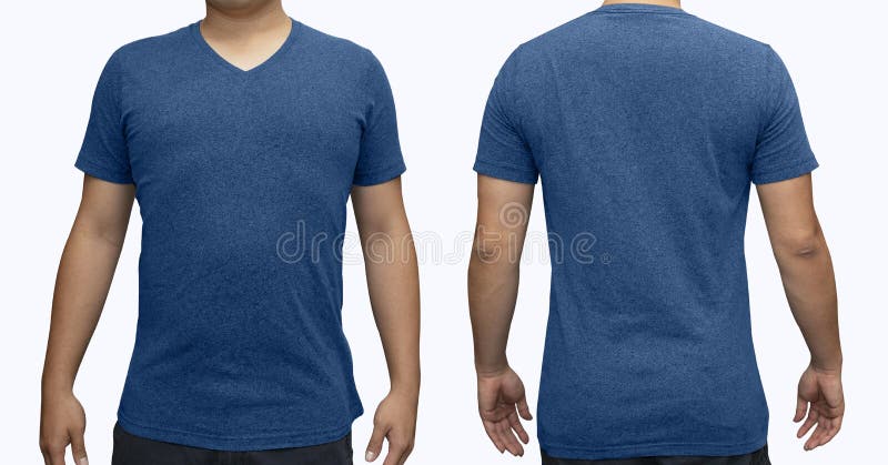 T-shirt bleu de v-cou sur le corps humain pour la moquerie de conception graphique