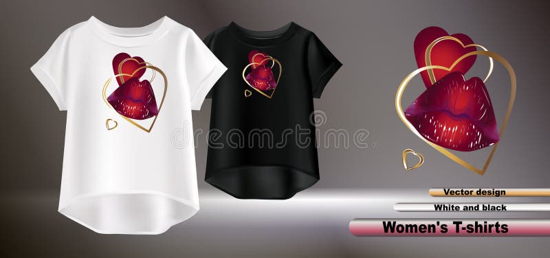 T-shirt brancos e pretos com bordos vermelhos e coração dourado ilustração do vetor T-shirt brancos e pretos com bordos vermelhos e coração dourado ilustração do vetor