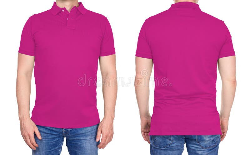 Blank Pink Polo Shirt, Front And Back View, Isolated White Design Polo ...