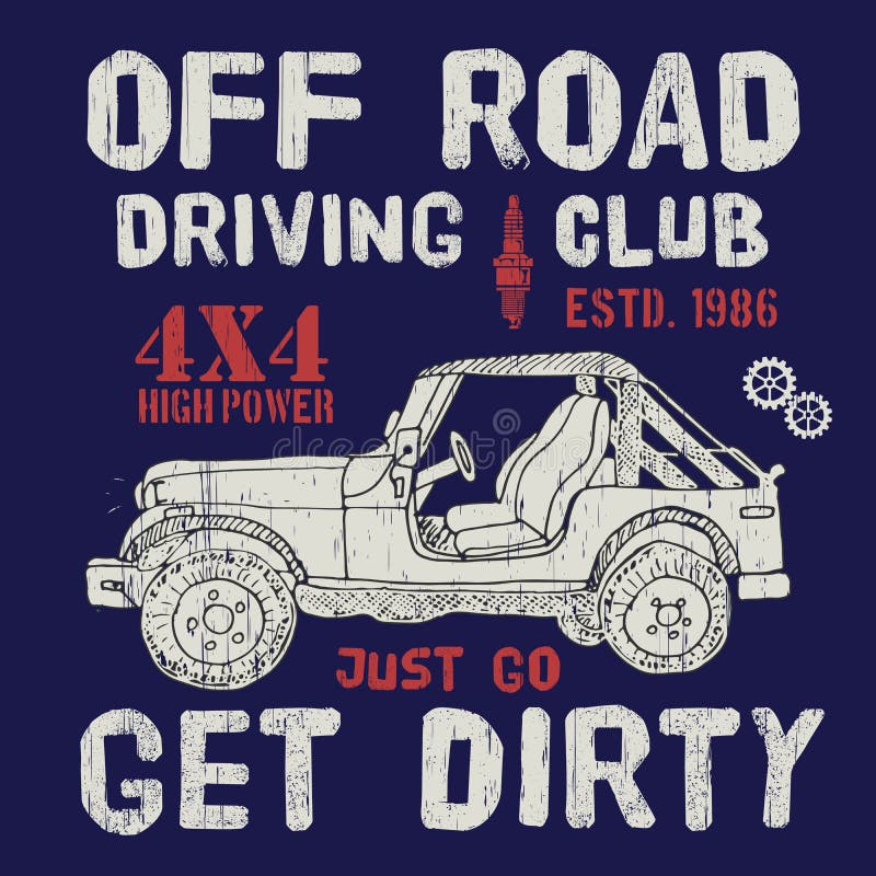 T-shirt design, offroad driving club with suv car typography graphics, vector illustration royalty free illustration T-shirt design, offroad driving club with suv car typography graphics, vector illustration royalty free illustration
