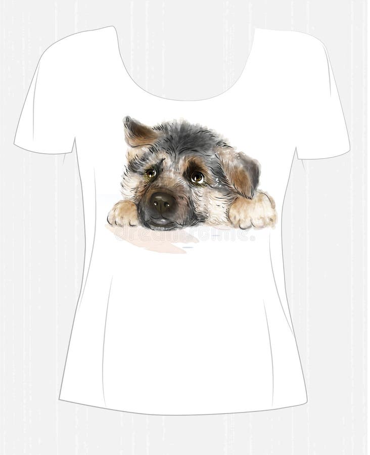 T-shirt design with puppy german shepherd .