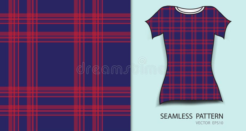 T-shirt design, Red and blue plaid tartan seamless pattern
