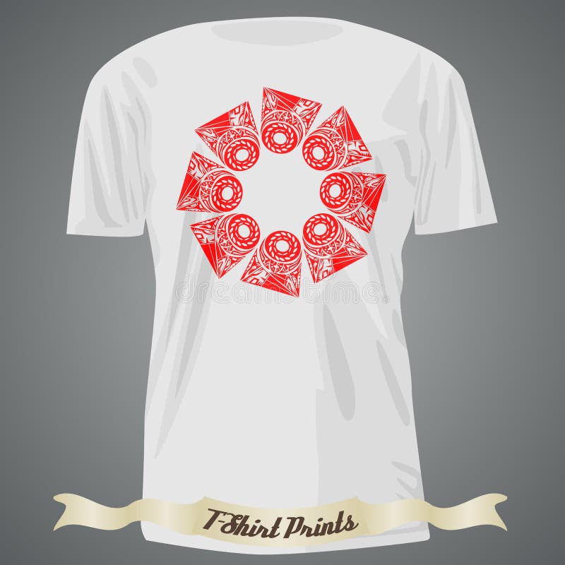 Tshirt Design with Red Tribal Pattern Stock Vector Illustration of