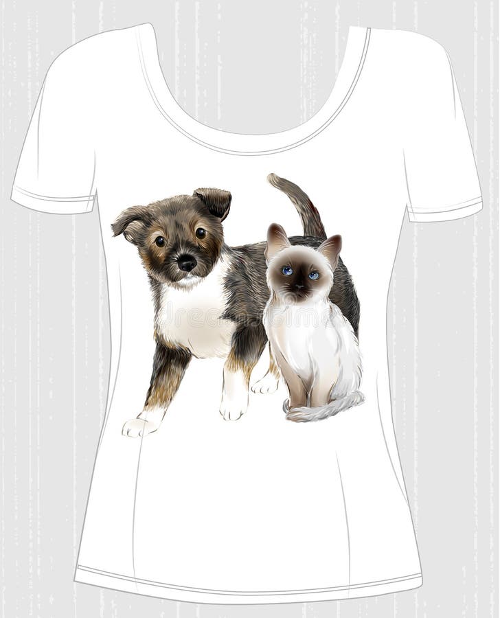 T-shirt design with thai kitten and puppy.