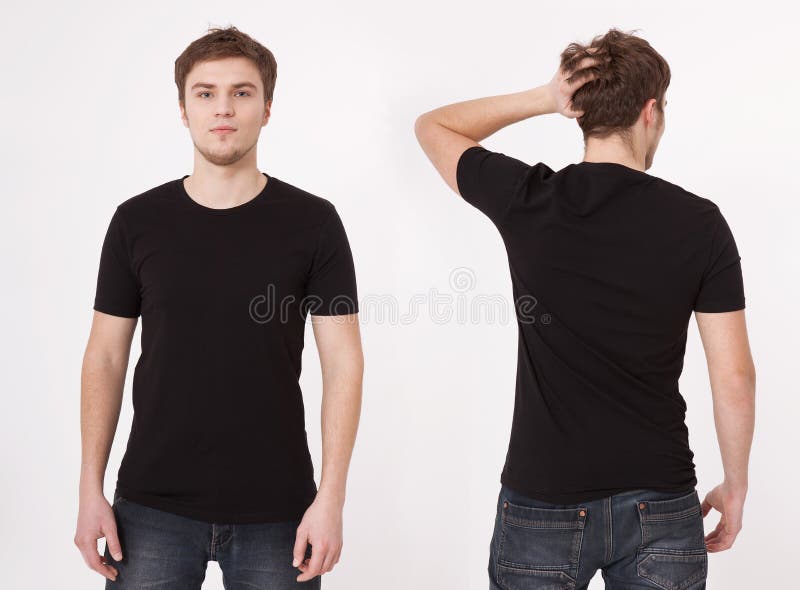 T-shirt Template. Front and Back View. Mock Up Isolated on White  Background. Blank Shirt. Black Big and Small Shirts Set Stock Photo - Image  of shirt, cloth: 111111946
