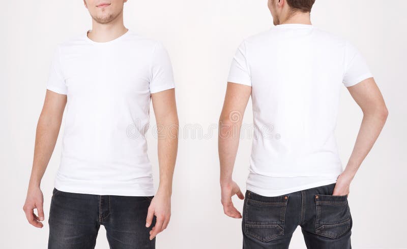 T-shirtmalplaatje Voor en achtermening Spot op witte achtergrond omhoog wordt geïsoleerd die