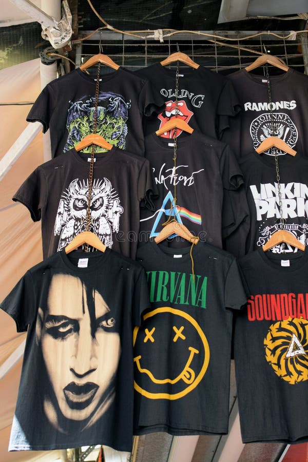 T-shirts printed with rock band designs