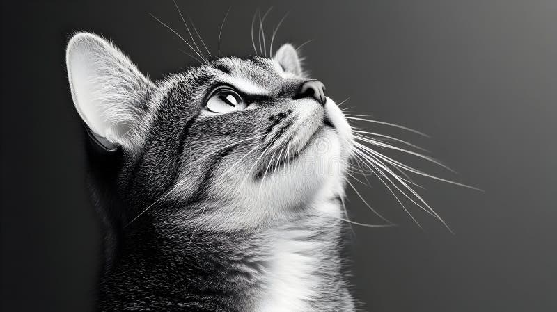 Tabby Cat Looking În sus Închide În sus Negru Și Alb royalty free illustration