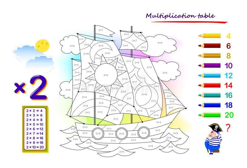 Tabela De Multiplicação Por 2 Para Crianças. Educação Matemática