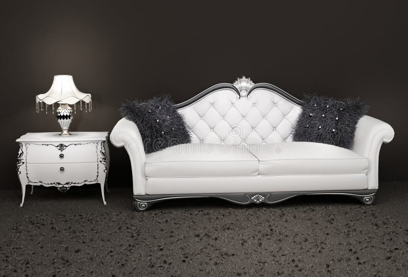 Tabell för sofa för bedsideläder lyxig fotografering för bildbyråer