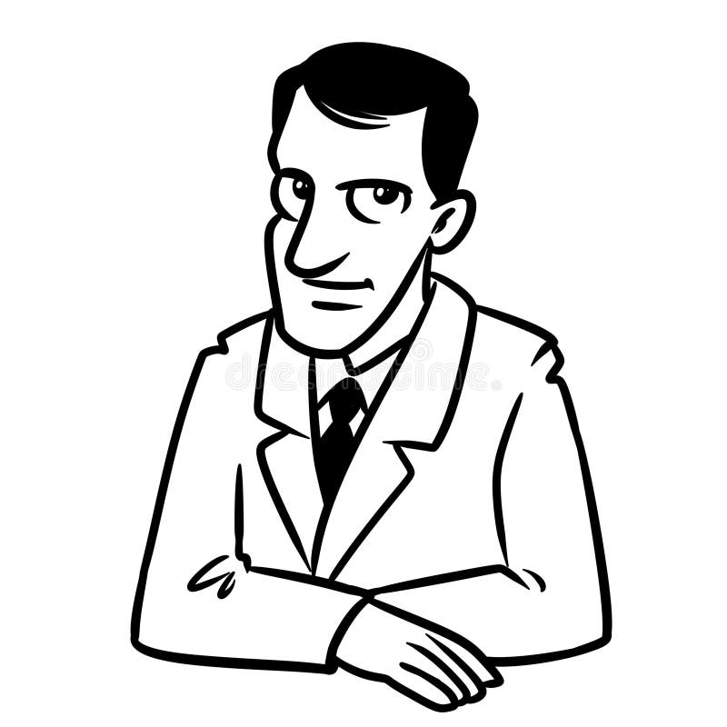 Tabell för stående för affärsmanbrunettleende som sittande färgar sidan royaltyfri illustrationer Tabell för stående för affärsmanbrunettleende som sittande färgar sidan royaltyfri illustrationer