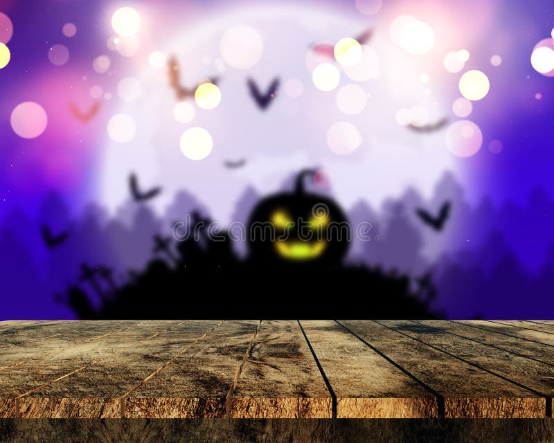 tabla de madera 3D que mira hacia fuera a un paisaje fantasmagórico de Halloween ilustración del vector tabla de madera 3D que mira hacia fuera a un paisaje fantasmagórico de Halloween ilustración del vector