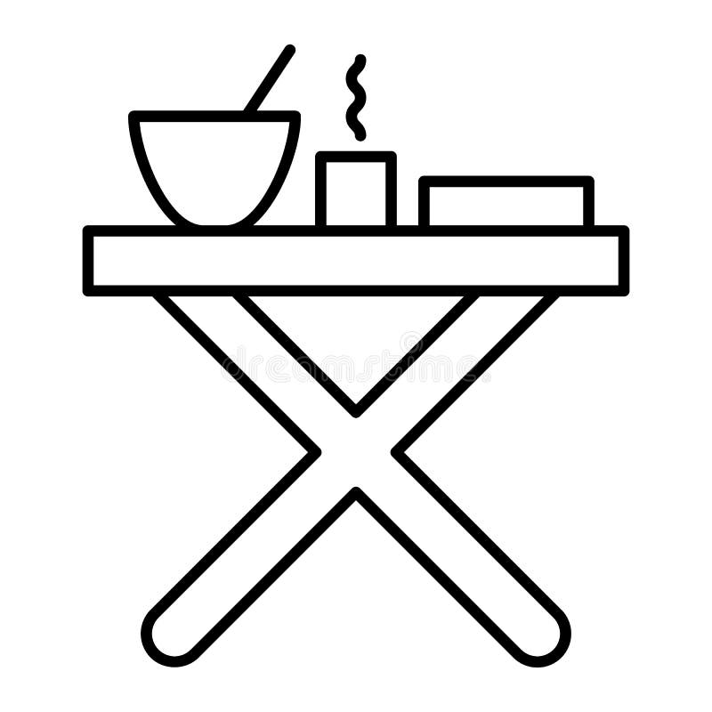 Tabla de plegamiento con la línea fina icono de la cena Ejemplo del vector de la tabla que acampa aislado en blanco Esquema de la ilustración del vector Tabla de plegamiento con la línea fina icono de la cena Ejemplo del vector de la tabla que acampa aislado en blanco Esquema de la ilustración del vector
