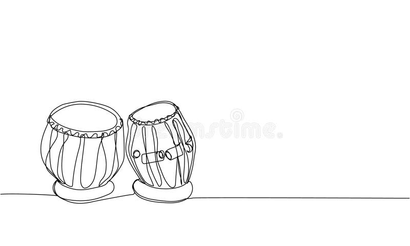 Tabla drum one line art. Continuous line drawing of sound, beat, ethnic, indian, rhythm, musician, band, acoustic, drum