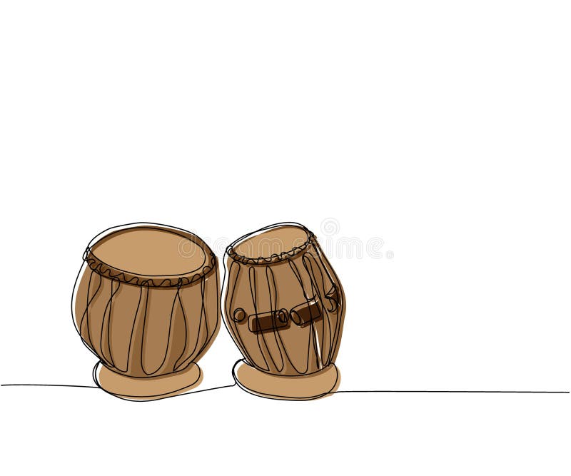 Tabla drum one line color art. Continuous line drawing of sound, beat, ethnic, indian, rhythm, musician, band, acoustic