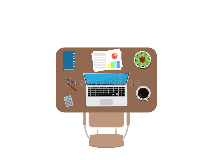 Table and Chair with Office Appliances in the Office Stock Vector