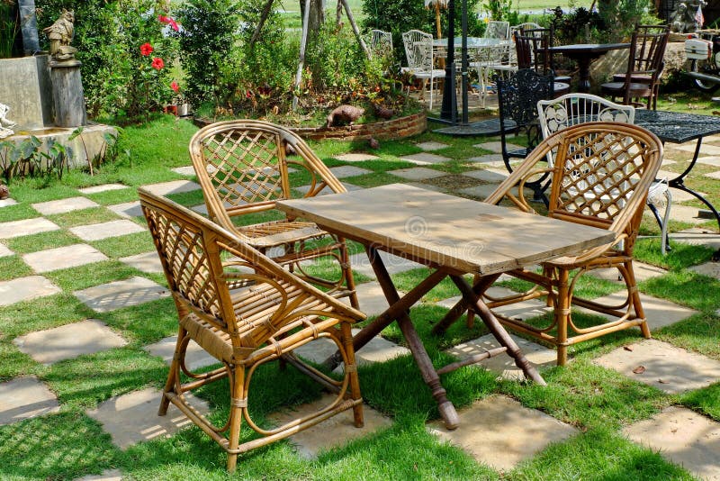 Table and chairs in the garden. stock photos Table and chairs in the garden. stock photos