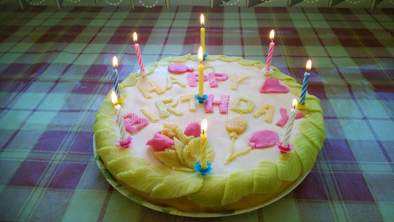 Birthday cake with candles and leaves royalty free stock images Birthday cake with candles and leaves royalty free stock images