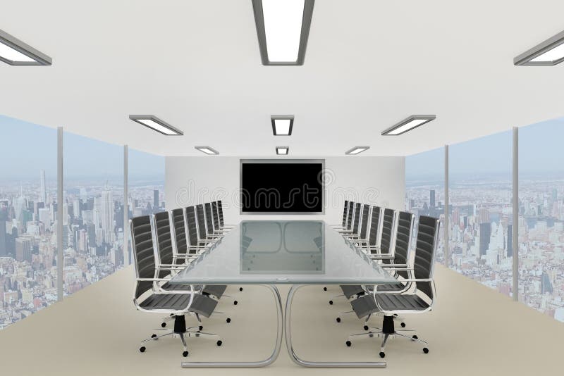 Table de conférence d'entreprise élégante dans un bureau de gratte-ciel images stock Table de conférence d'entreprise élégante dans un bureau de gratte-ciel images stock