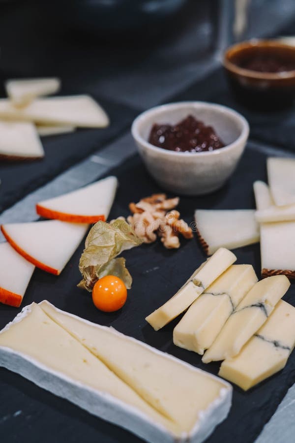 Table with Different Types of European Cheeses Stock Photo Image of