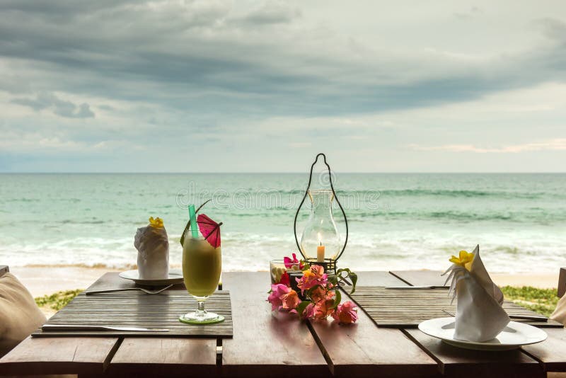 Table for Dinner on a Tropical Beach Stock Photo Image of idyllic, paradise 105808204