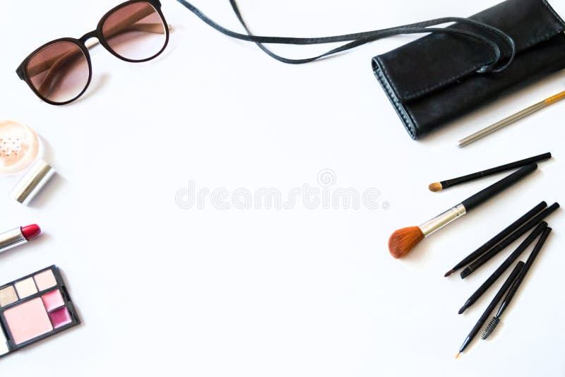 Cosmetics Scattered On White Background Top View Stock Photo - Image of ...