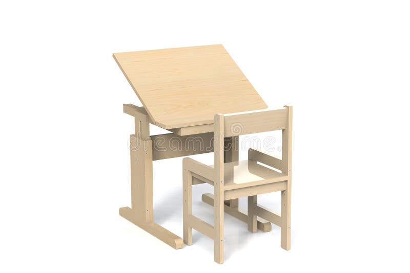 Table et chaise en bois du ` s d'enfants petites illustration de vecteur