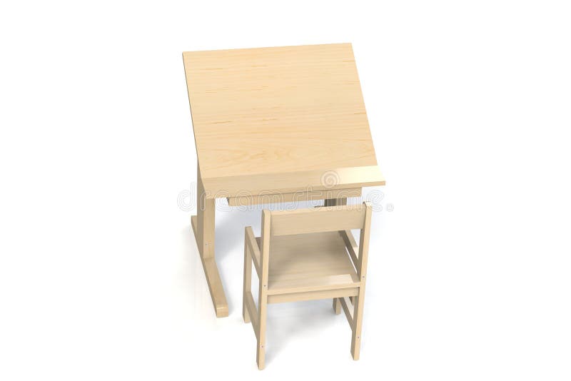 Table et chaise en bois du ` s d'enfants petites illustration stock