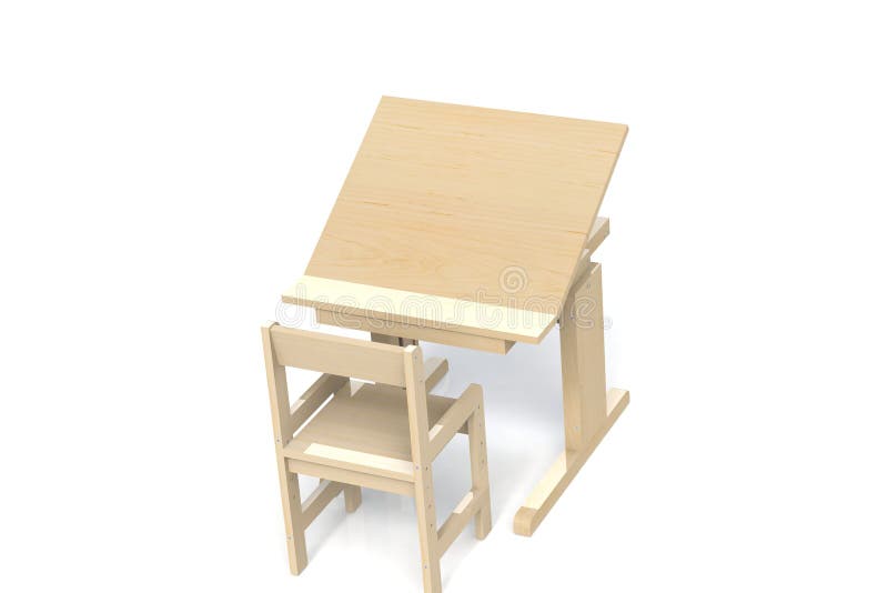 Table et chaise en bois du ` s d'enfants petites illustration stock