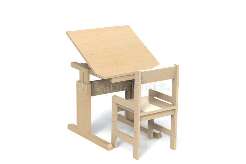 Table et chaise en bois du ` s d'enfants petites illustration stock