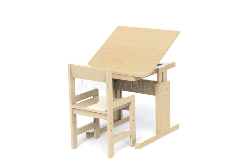 Table et chaise en bois du ` s d'enfants petites illustration stock