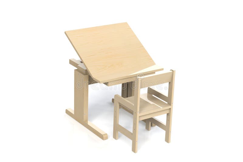 Table et chaise en bois du ` s d'enfants petites illustration stock