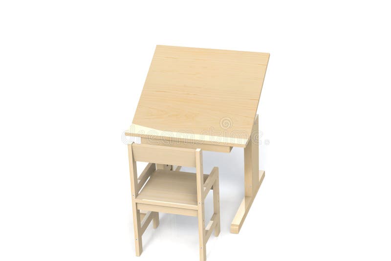 Table et chaise en bois du ` s d'enfants petites illustration de vecteur