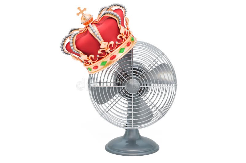 Table Fan with Golden Crown, 3D Rendering Stock Illustration