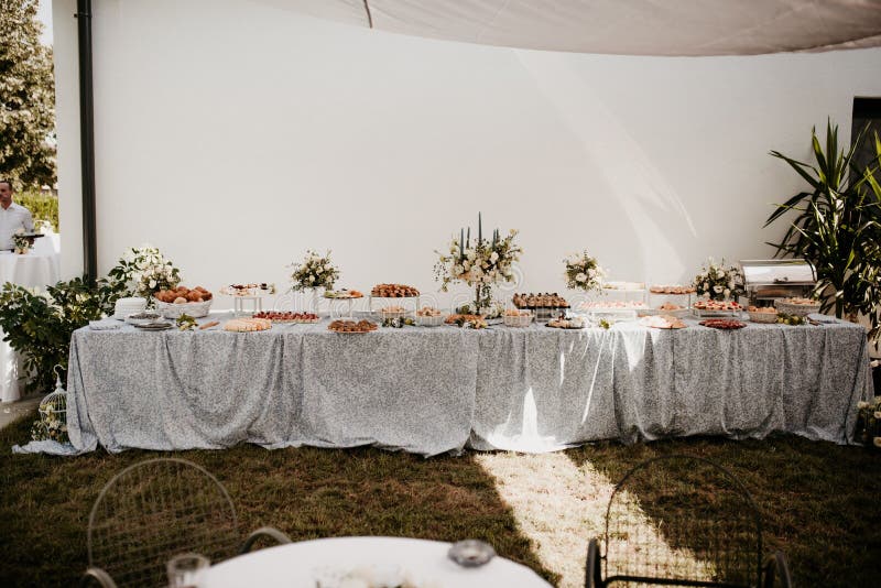 Table Full of Food on it Prepared for a Wedding Ceremony Stock Image Image of beutiful, chairs