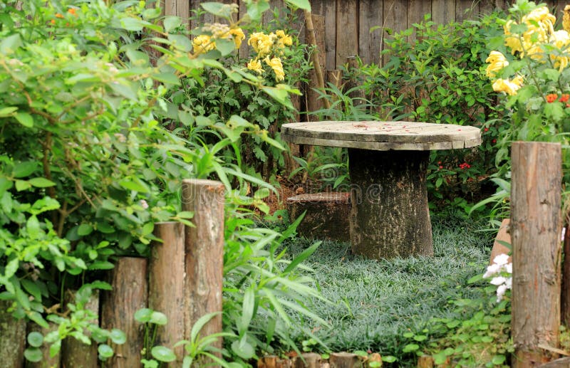 Table in garden stock images