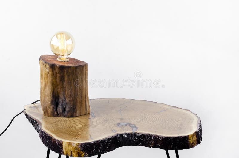Table lamp Edison. Wooden table, loft. Desktop. Office. royalty free stock photo