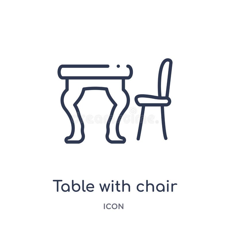 Table linéaire avec l'icône de chaise de la collection d'ensemble de meubles Ligne mince table avec l'icône de chaise d'isolement illustration stock Table linéaire avec l'icône de chaise de la collection d'ensemble de meubles Ligne mince table avec l'icône de chaise d'isolement illustration stock