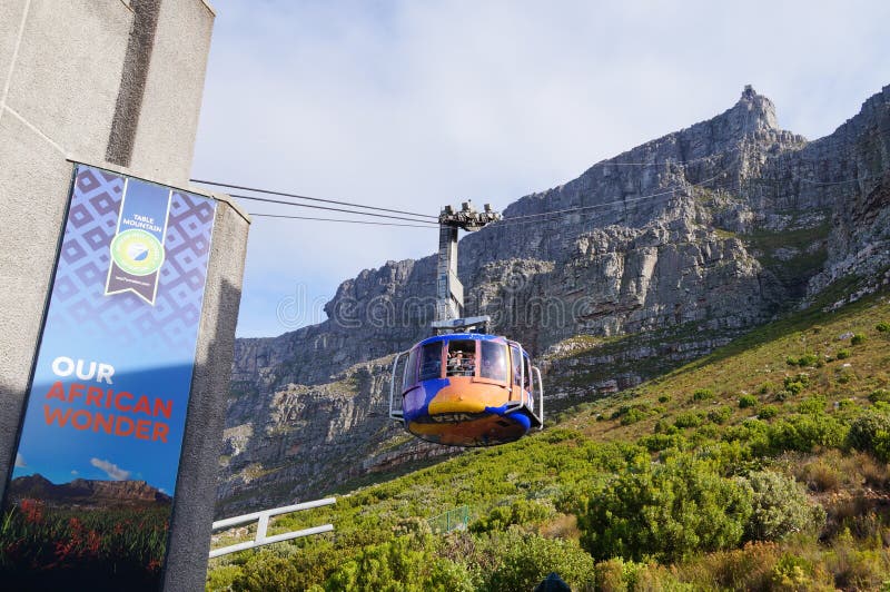 Table Mountain View with Cable Car in Cape Town,South Africa. Editorial